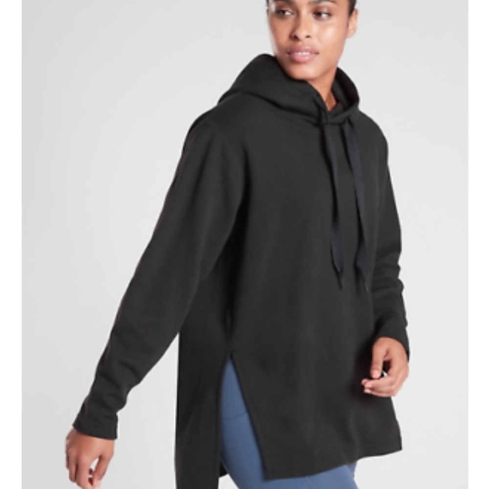 Athleta Yogi High Low Sweatshirt Oversized Hooded Black Size SM
